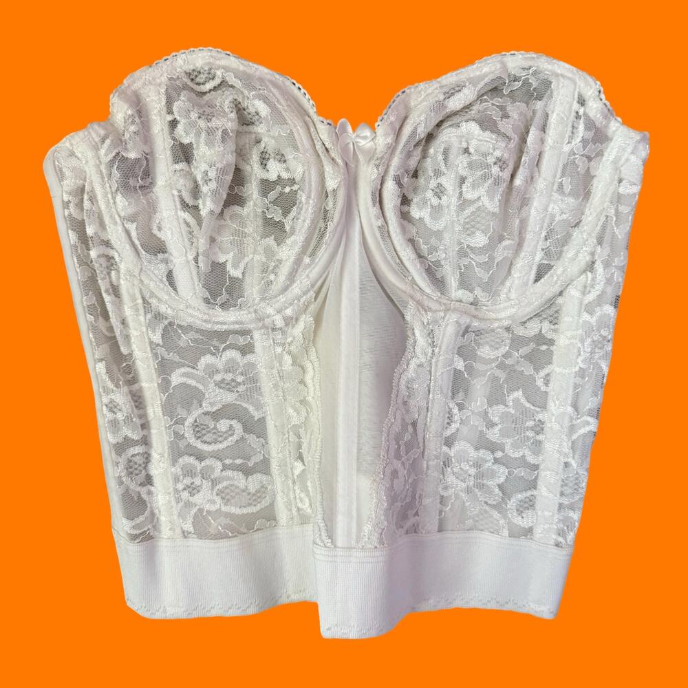 90's vintage white floral lace bustier corset bridal wedding coquette 34C